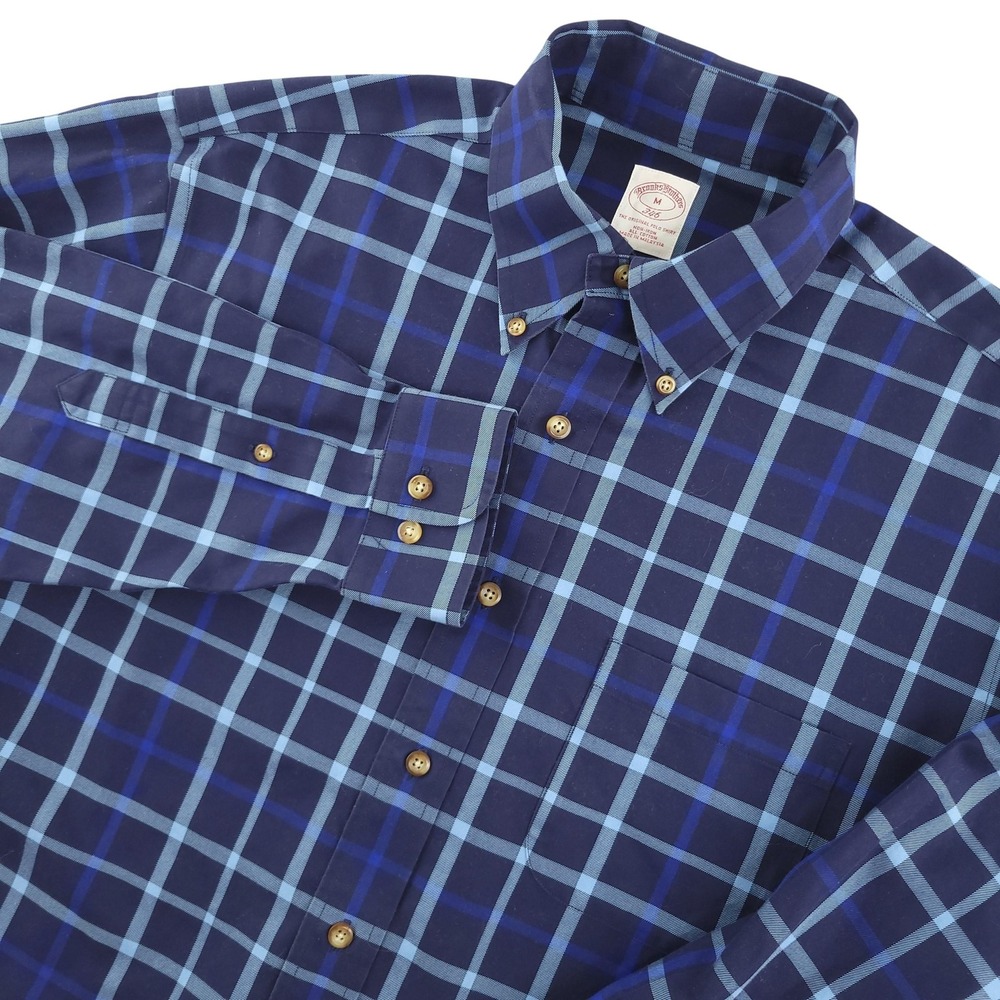 Brooks Brothers Dress Shirt Mens M Blue Plaid 346 Regular Fit Non Iron Cotton